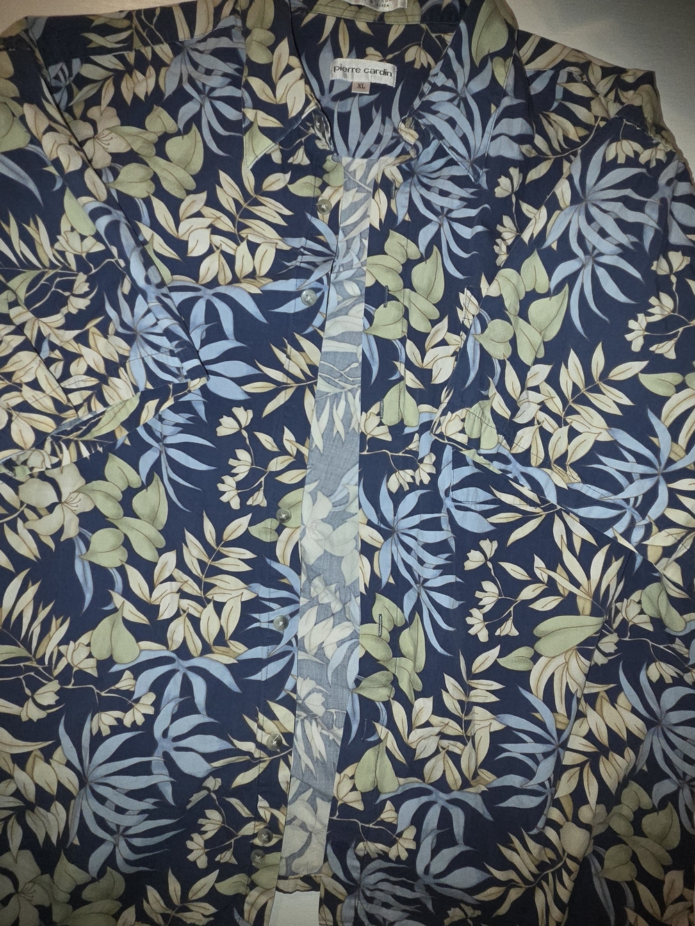 Pierre Cardin Navy, Light Blue and Cream Botanical Shirt Vintage